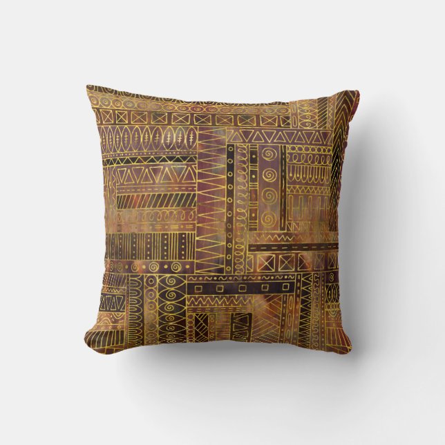 Tribal  Ethnic Boho Pattern gold and brown Cushion (Front)