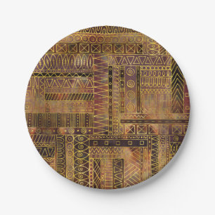Tribal Ethnic Boho Pattern gold and brown Paper Plate