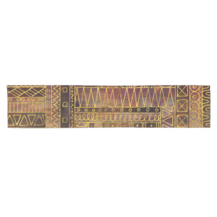 Tribal  Ethnic Boho Pattern gold and brown Short Table Runner