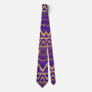Tribal  Ethnic Boho Pattern gold and purples Tie