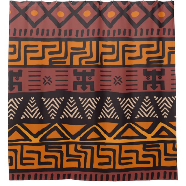 Tribal ethnic colourful bohemian pattern with geom shower curtain (Front)