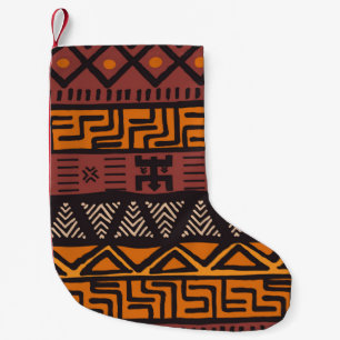 Tribal ethnic colourful bohemian pattern with geom small christmas stocking