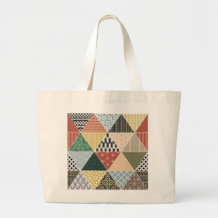 Tribal Ethnic Colourful Patchwork Pattern Large Tote Bag