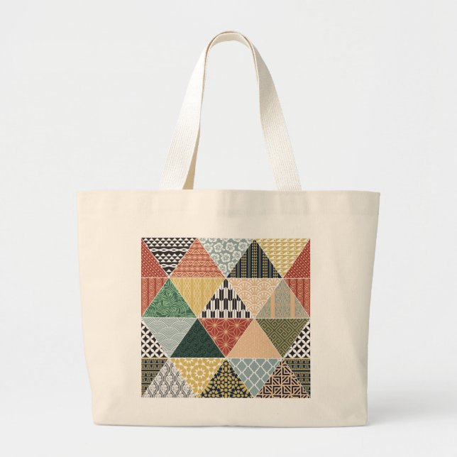 Tribal Ethnic Colourful Patchwork Pattern Large Tote Bag (Front)