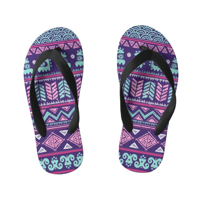 Tribal Ethnic: Colourful Seamless Pattern. Kid's Flip Flops (Footbed)
