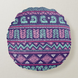 Tribal Ethnic: Colourful Seamless Pattern. Round Cushion