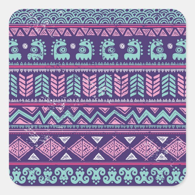 Tribal Ethnic: Colourful Seamless Pattern. Square Sticker (Front)