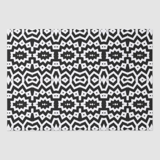 Tribal Ethnic Cool Black and White Geometric Tissue Paper (Front)