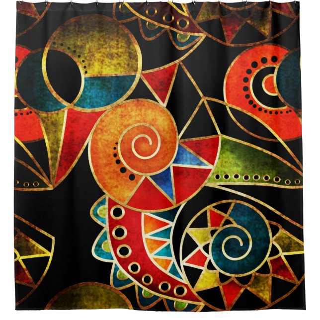 Tribal Ethnic Geometrical Bright Pattern. Shower Curtain (Front)