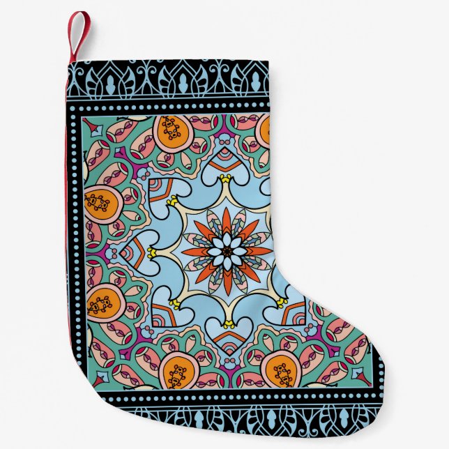 Tribal ethnic mandala seamless pattern small christmas stocking (Front)