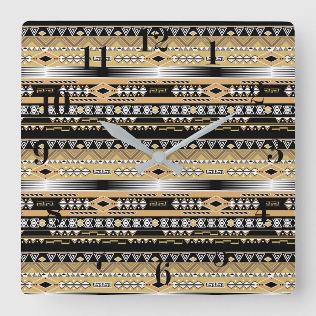 Tribal , ethnic, ornament square wall clock (Front)