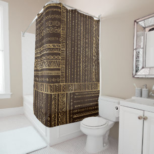 Tribal Ethnic pattern gold on brown Shower Curtain