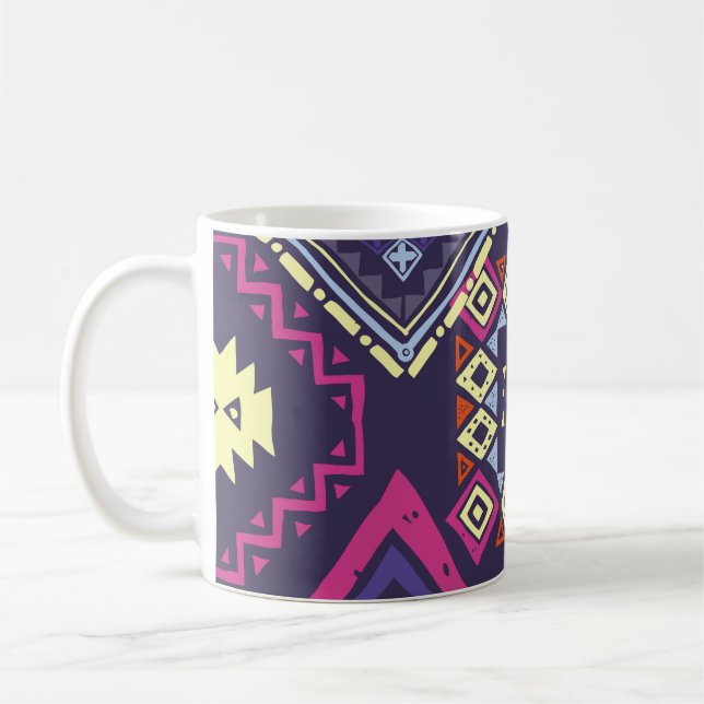 Tribal ethnic, primitive geometric background. coffee mug (Left)