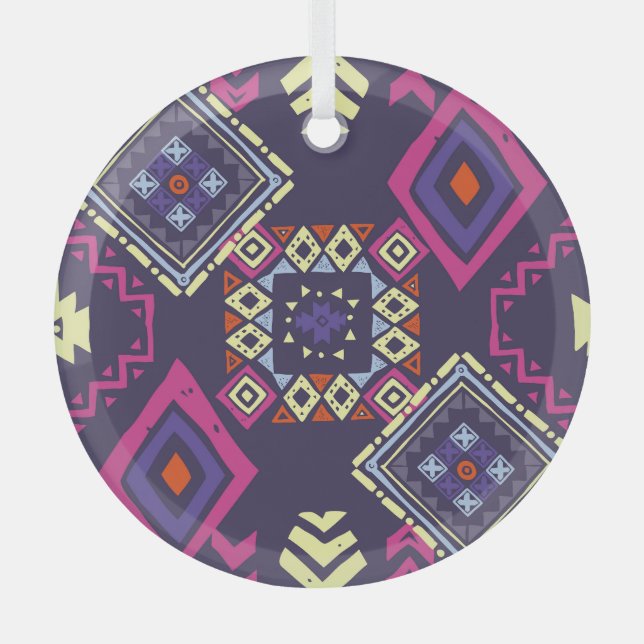 Tribal ethnic, primitive geometric background. glass tree decoration (Front)