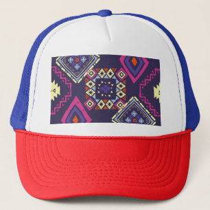 Tribal ethnic, primitive geometric background. trucker hat