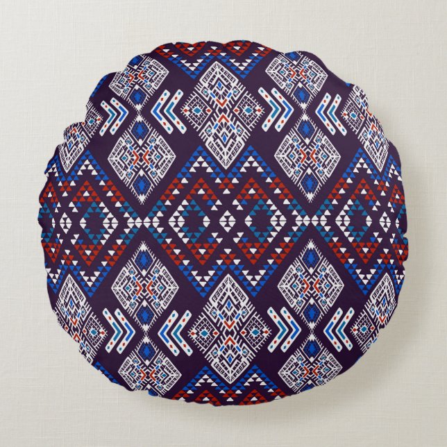 Tribal ethnic seamless pattern round cushion (Front)