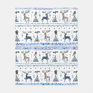 Tribal ethnic seamless pattern with animals and dr fleece blanket