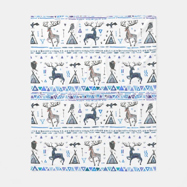 Tribal ethnic seamless pattern with animals and dr fleece blanket (Front)