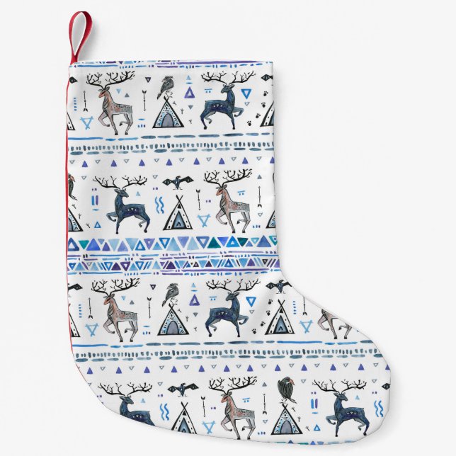 Tribal ethnic seamless pattern with animals and dr small christmas stocking (Front)