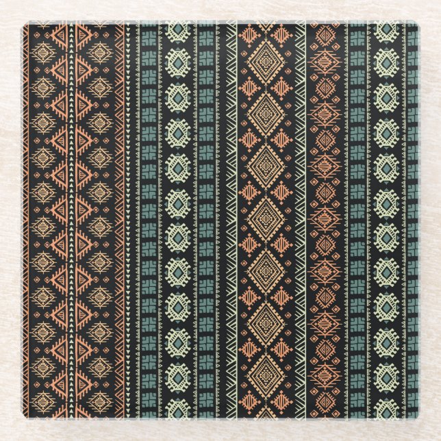 Tribal Ethnic Vintage Business Pattern Glass Coaster (Front)