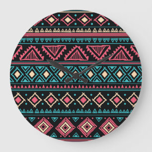 Tribal Ethnic Vintage Business Pattern Large Clock