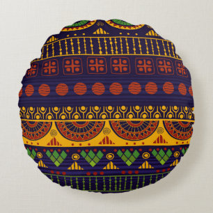 Tribal Ethno: Seamless Pattern Design. Round Cushion