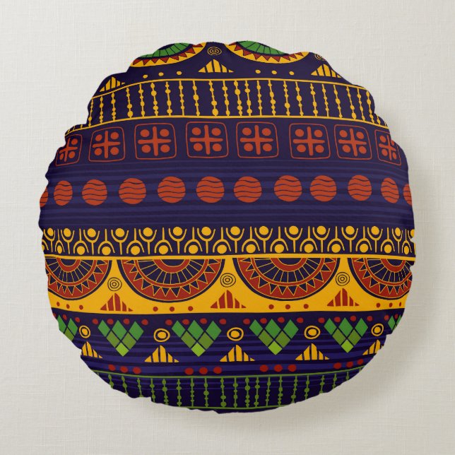 Tribal Ethno: Seamless Pattern Design. Round Cushion (Front)