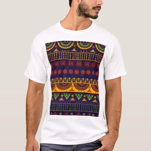 Tribal Ethno: Seamless Pattern Design. T-Shirt (Front)