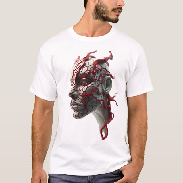 Tribal Face Blood Veins Abstract Art T-Shirt (Front)