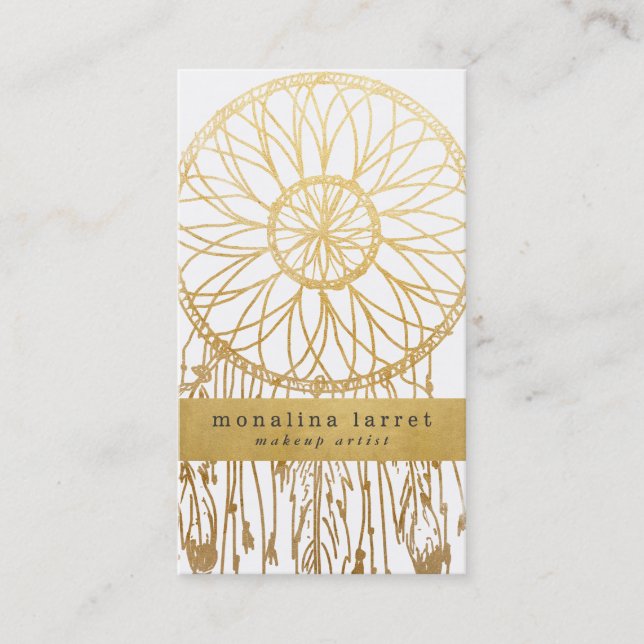 Tribal Faux Gold Foil Bohemian Dream Catcher Business Card (Front)