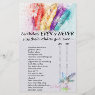 Tribal Feather Birthday ever or never game