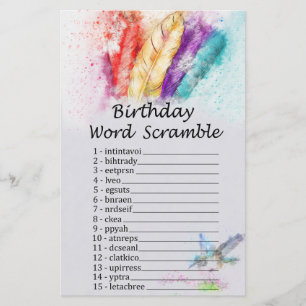 Tribal Feather Birthday Word Scramble Game