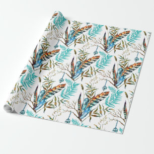 Tribal Feather & Hanging Blue Cristal Pattern Wrapping Paper