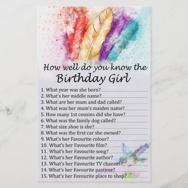 Tribal Feather How well do you know the birthday (Front)