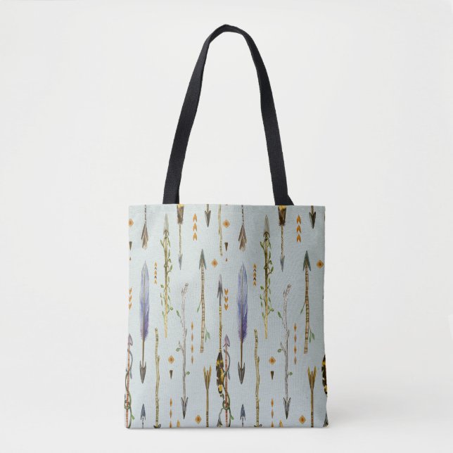 Tribal Feathers & Arrows Pattern Tote Bag (Front)