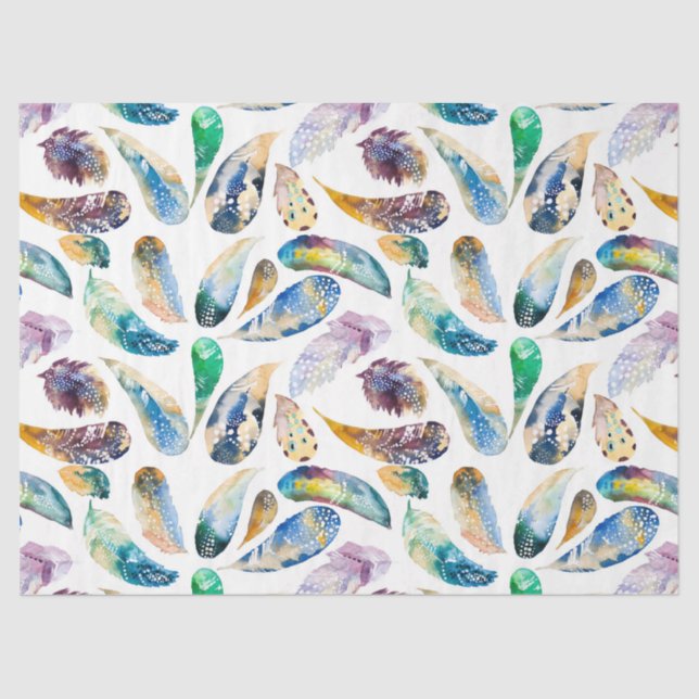 Tribal Feathers Pastel Watercolors Illustration Tissue Paper (Front)