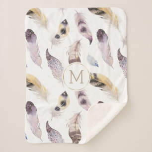 Tribal feathers pattern pastel watercolors sherpa blanket