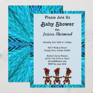Tribal Fertility Dance Blue Abstract Baby Shower Invitation