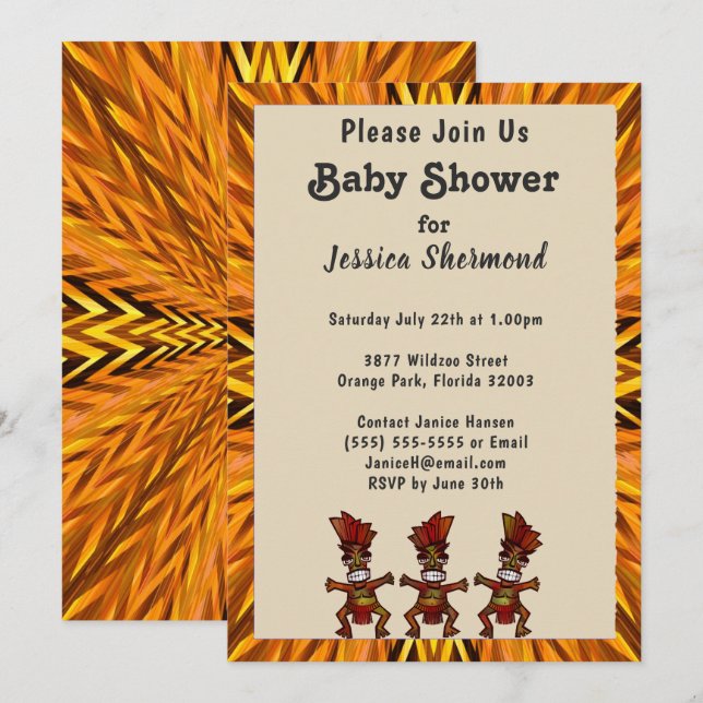 Tribal Fertility Dance Golden Abstract Baby Shower Invitation (Front/Back)