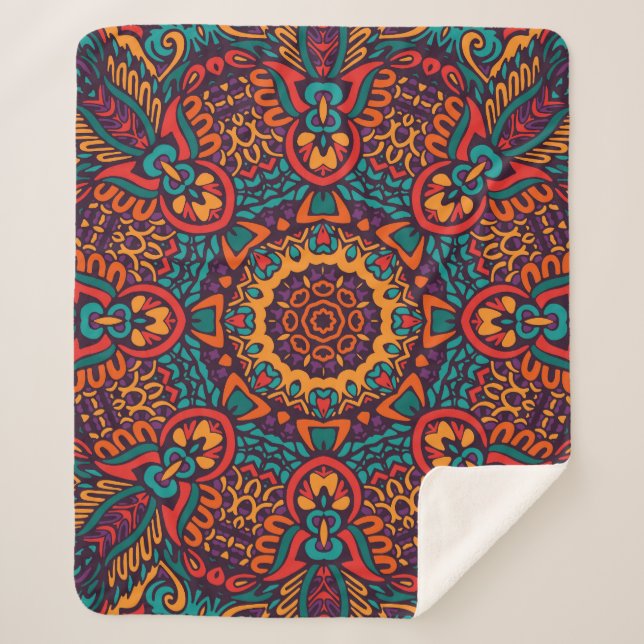 Tribal Festive: Colourful Ethnic Pattern Sherpa Blanket (Front)