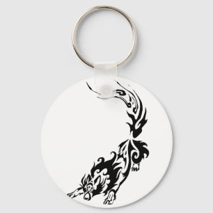 Tribal Fiery Wolf Pouncing.png Key Ring