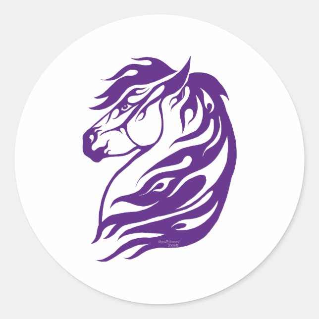 Tribal Fire Horse Purple Classic Round Sticker (Front)