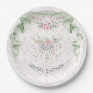 Tribal Floral Bull Horns Arrows Pink Mint Feminine Paper Plate