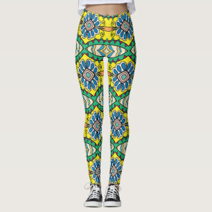 Tribal floral, ornate, hand-drawn pattern. leggings