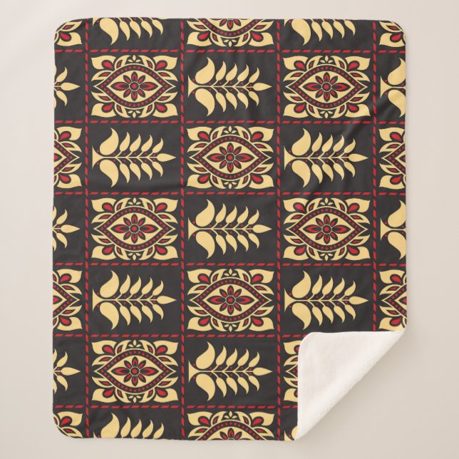 Tribal Floral: Vintage Pattern Elegance Sherpa Blanket (Front)