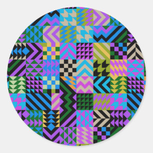 Tribal Folk Art - Blue Classic Round Sticker