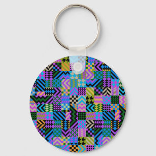 Tribal Folk Art - Blue Key Ring