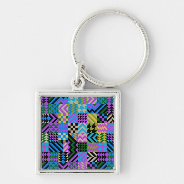 Tribal Folk Art - Blue Key Ring (Front)