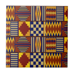 Tribal Folk Art - Rust Navy Yellow Tile