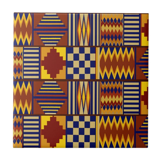 Tribal Folk Art - Rust Navy Yellow Tile (Front)